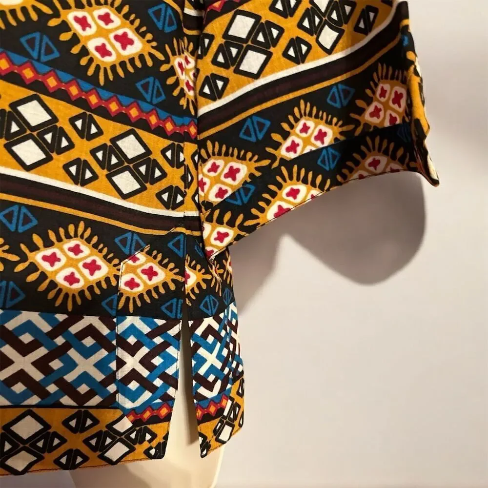 Tory Burch Geometric Wool Blend Multicolor V-Neck Pullover 3/4 Sleeve Blouse Top